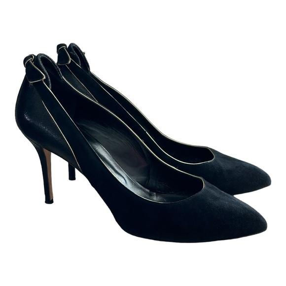 Oscar de la Renta Suede Leather Pumps Heels Bow Accent Black Size 41 EU/10 US - Picture 3 of 12